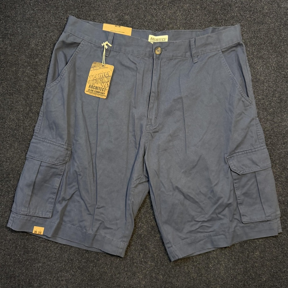 Architect Jean Company Cargo Shorts Mens 38 Blue Cotton Utility Pockets Summer